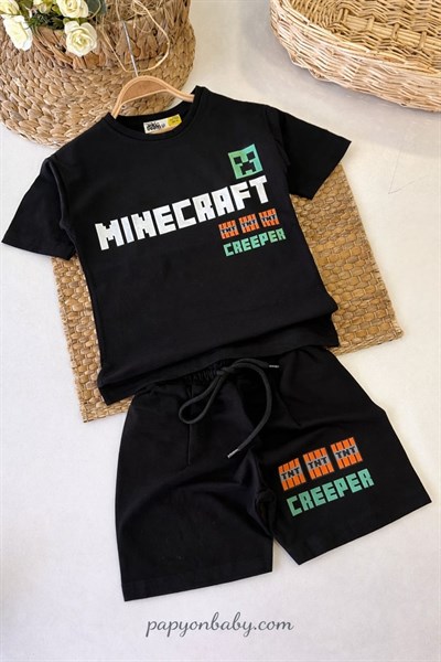 Minecraft Baskılı Erkek Çocuk Şortlu Takım (3-4/4-5/5-6/7-8/9-10 Yaş)