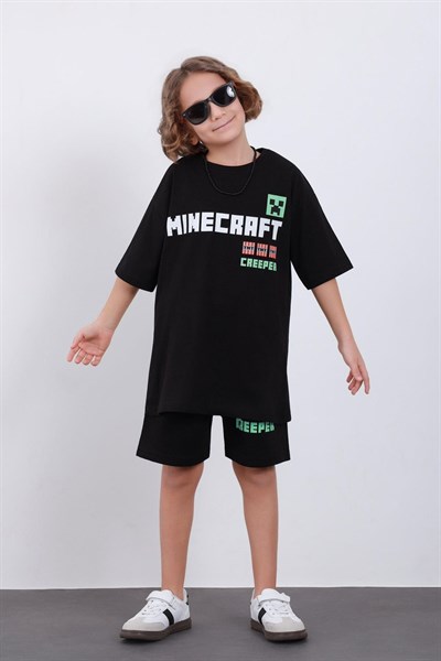 Minecraft Baskılı Erkek Çocuk Şortlu Takım (3-4/4-5/5-6/7-8/9-10 Yaş)