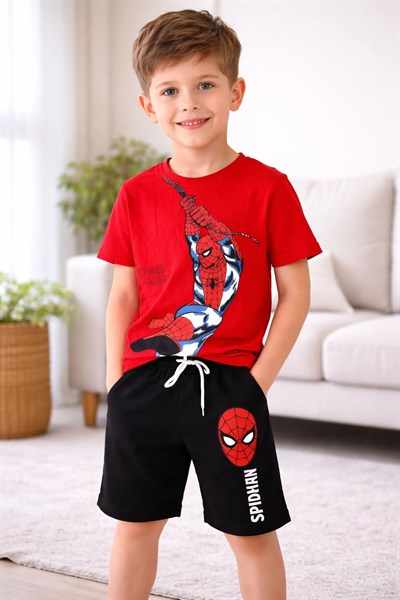 Spiderman Baskılı Erkek Çocuk Şortlu Takım (3-4/4-5/5-6/7-8/9-10 Yaş)