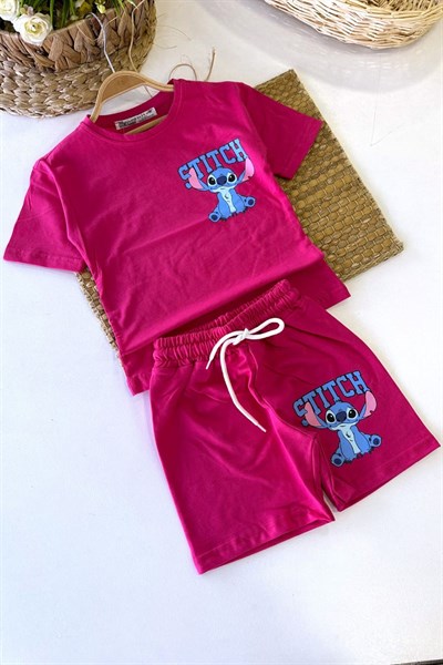 Stitch Baskılı Kız Çocuk Şortlu Takım (3-4/4-5/5-6/7-8/9-10 Yaş)