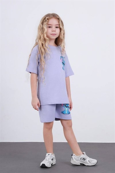 Stitch Baskılı Kız Çocuk Şortlu Takım (3-4/4-5/5-6/7-8/9-10 Yaş)