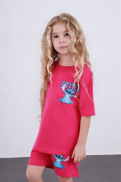 Stitch Baskılı Kız Çocuk Şortlu Takım (3-4/4-5/5-6/7-8/9-10 Yaş)
