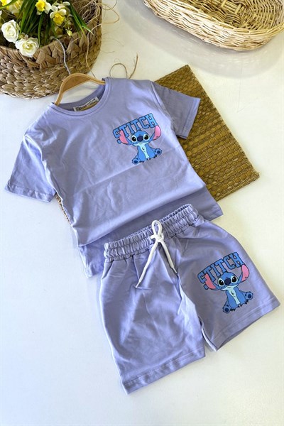 Stitch Baskılı Kız Çocuk Şortlu Takım (3-4/4-5/5-6/7-8/9-10 Yaş)