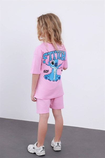 Stitch Baskılı Kız Çocuk Şortlu Takım (3-4/4-5/5-6/7-8/9-10 Yaş)
