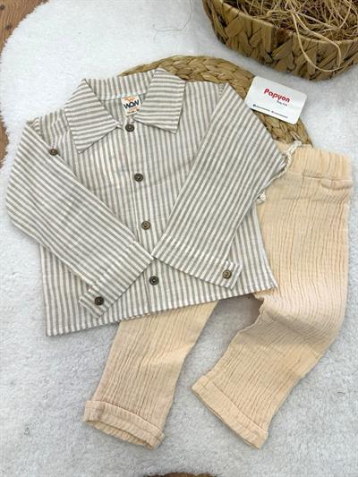 Çizgili Gömlek Pantolon Erkek Bebek Müslin Takım (6-9/9-12/12-18/18-24 Ay)