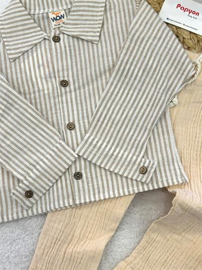 Çizgili Gömlek Pantolon Erkek Bebek Müslin Takım (6-9/9-12/12-18/18-24 Ay)