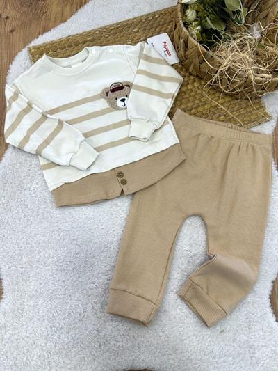 Süzene Ayıcık Nakışlı Çizgili Erkek Bebek Takım (6-9/9-12/12-18/18-24 Ay)
