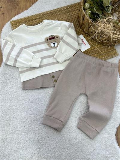 Süzene Ayıcık Nakışlı Çizgili Erkek Bebek Takım (6-9/9-12/12-18/18-24 Ay)