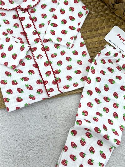 Raporlu Çilek Baskılı Kız Bebek 2li Takım 0-3 Ay