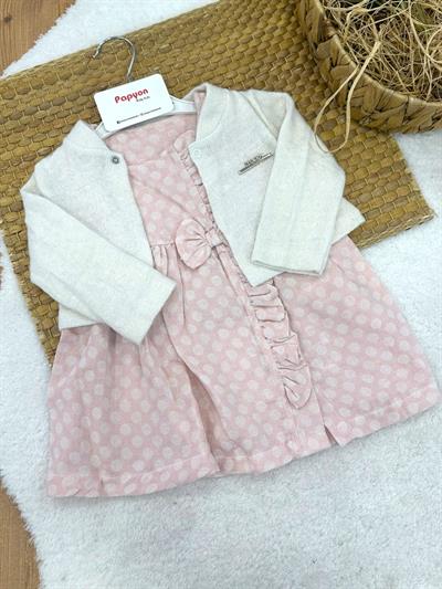 Metal Armalı Triko Bolerolu Kız Bebek Elbise (3-6/6-9/9-12/12-18 Ay)