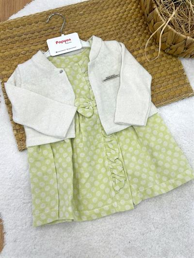 Metal Armalı Triko Bolerolu Kız Bebek Elbise (3-6/6-9/9-12/12-18 Ay)