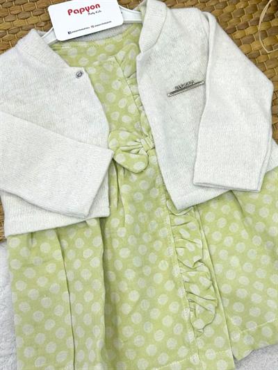 Metal Armalı Triko Bolerolu Kız Bebek Elbise (3-6/6-9/9-12/12-18 Ay)