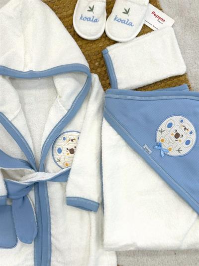 Koala Armalı Nakışlı Erkek Bebek 4lü Havlu Bornoz Set 0-3 Yaş