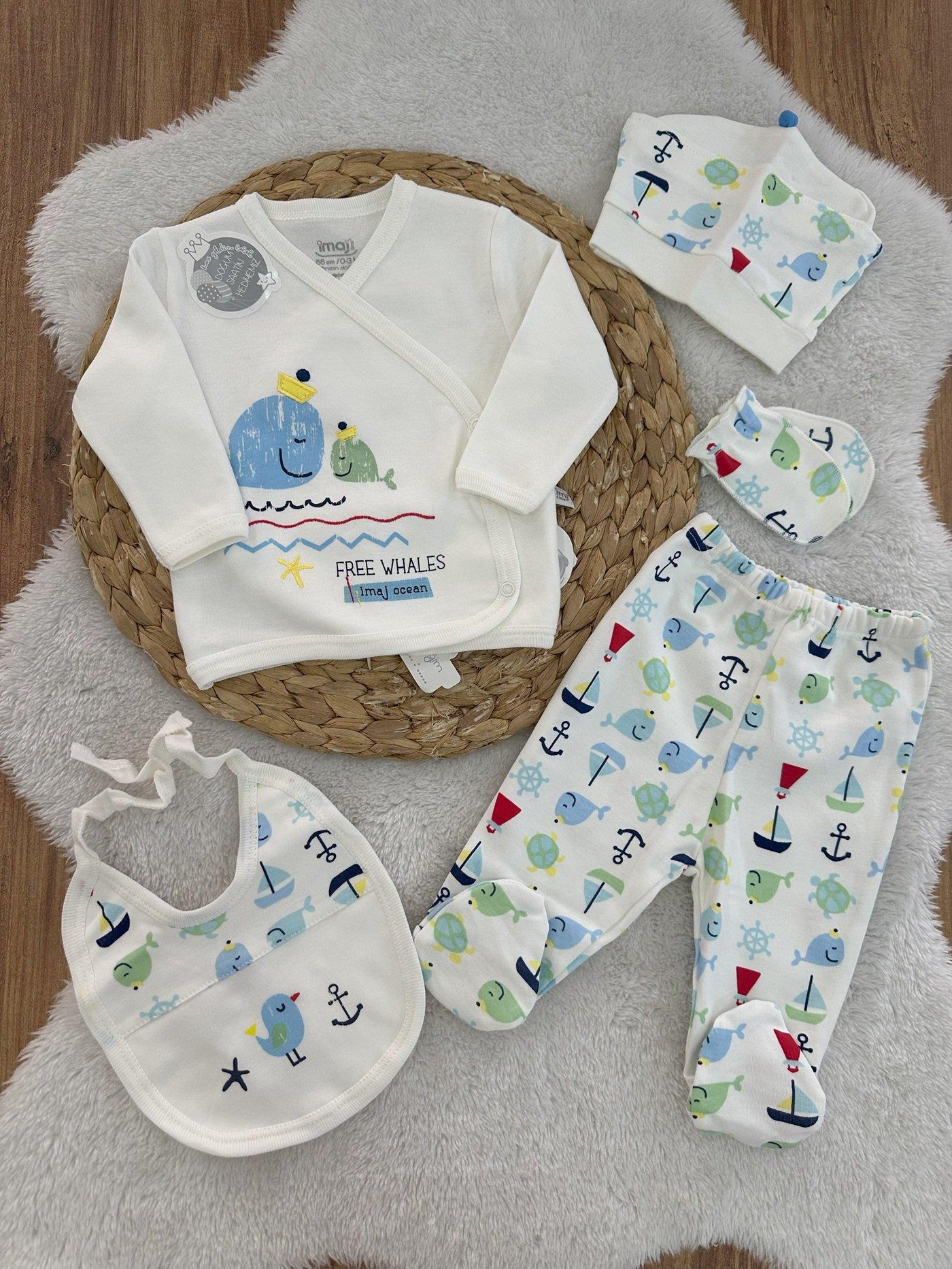 Yunus Model Yenidoğan Erkek Bebek 5li Zıbın Set Hastane Çıkışı