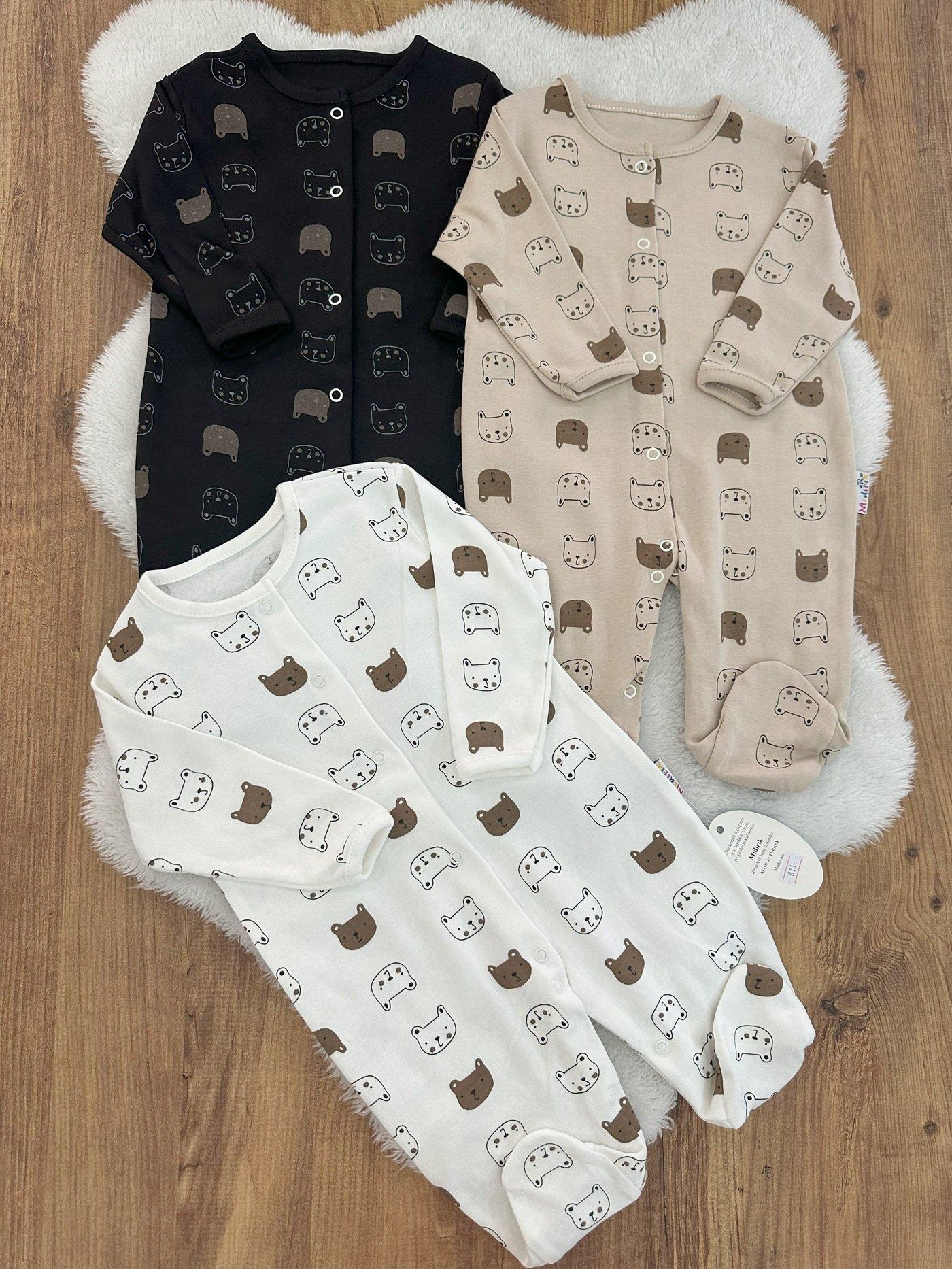 Ayıcık Kafa Baskılı Erkek Bebek 3lü Patikli Tulum Set 0-3/3-6/6-9 Ay