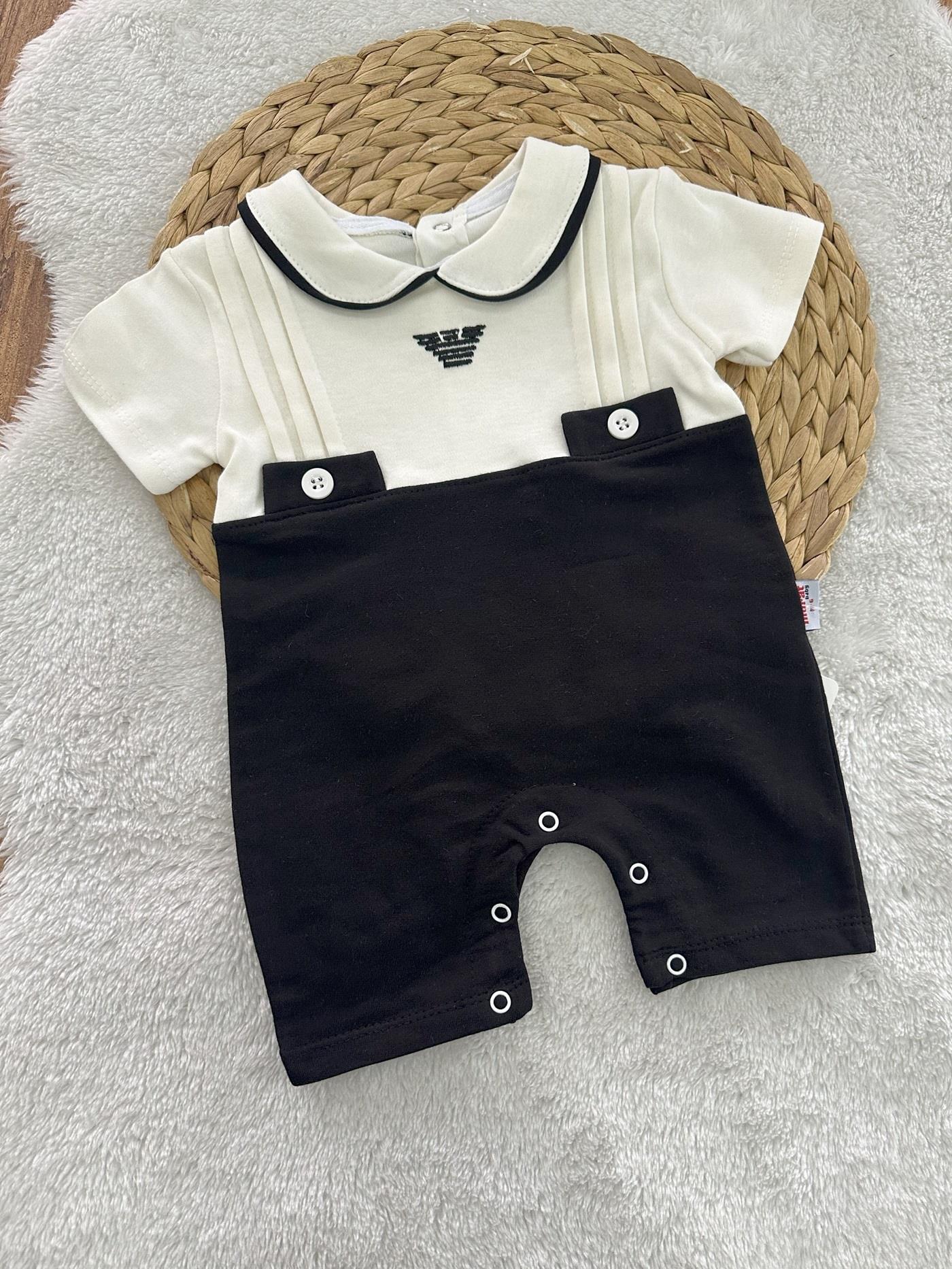 Yakalı Ön Pileli Erkek Bebek Şort Tulum 0-3/3-6/6-9/9-12 Ay