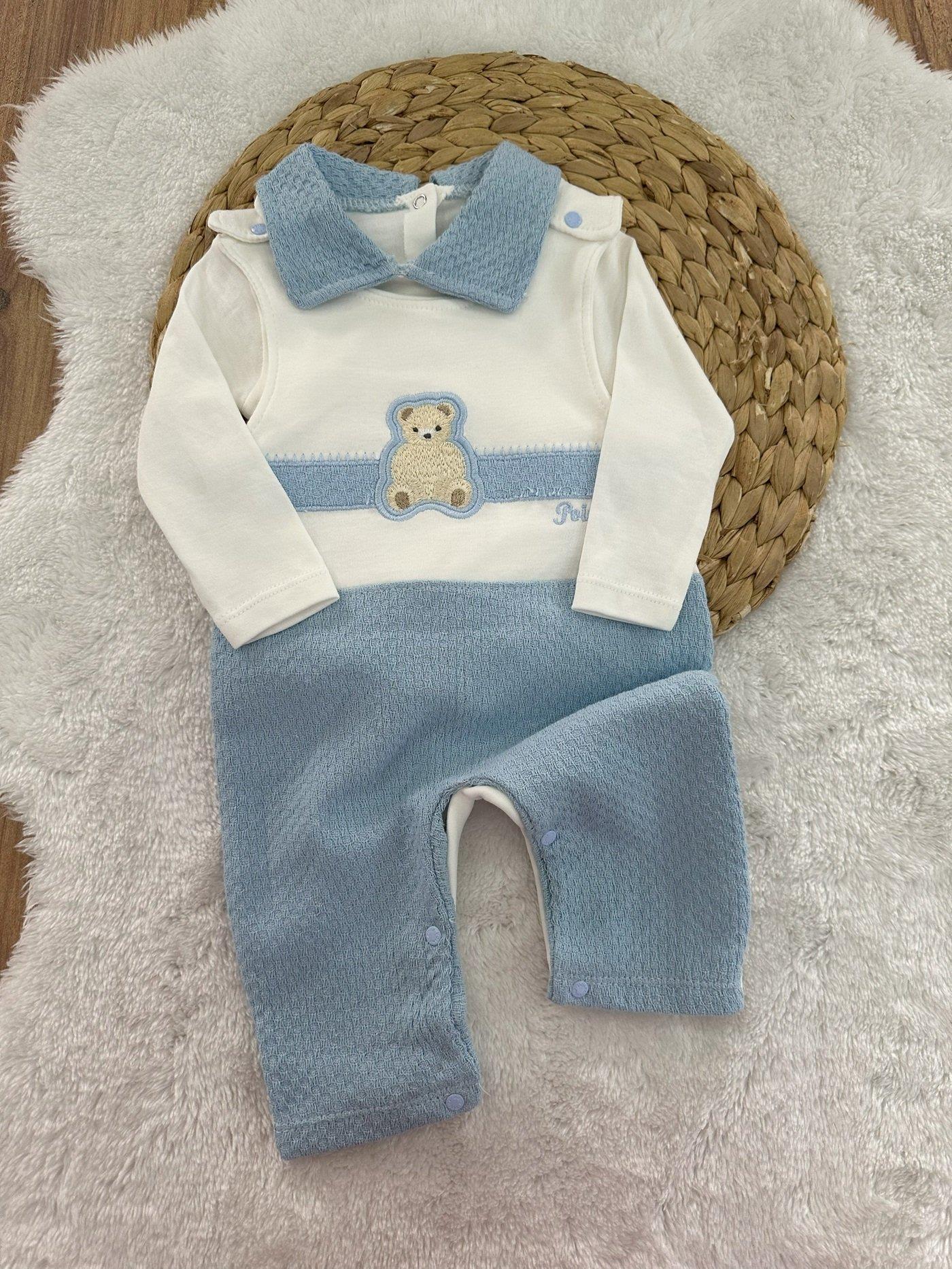 Bear Ayıcık Nakışlı Erkek Bebek Badili Salopet Takım 0-3/3-6/6-9 Ay