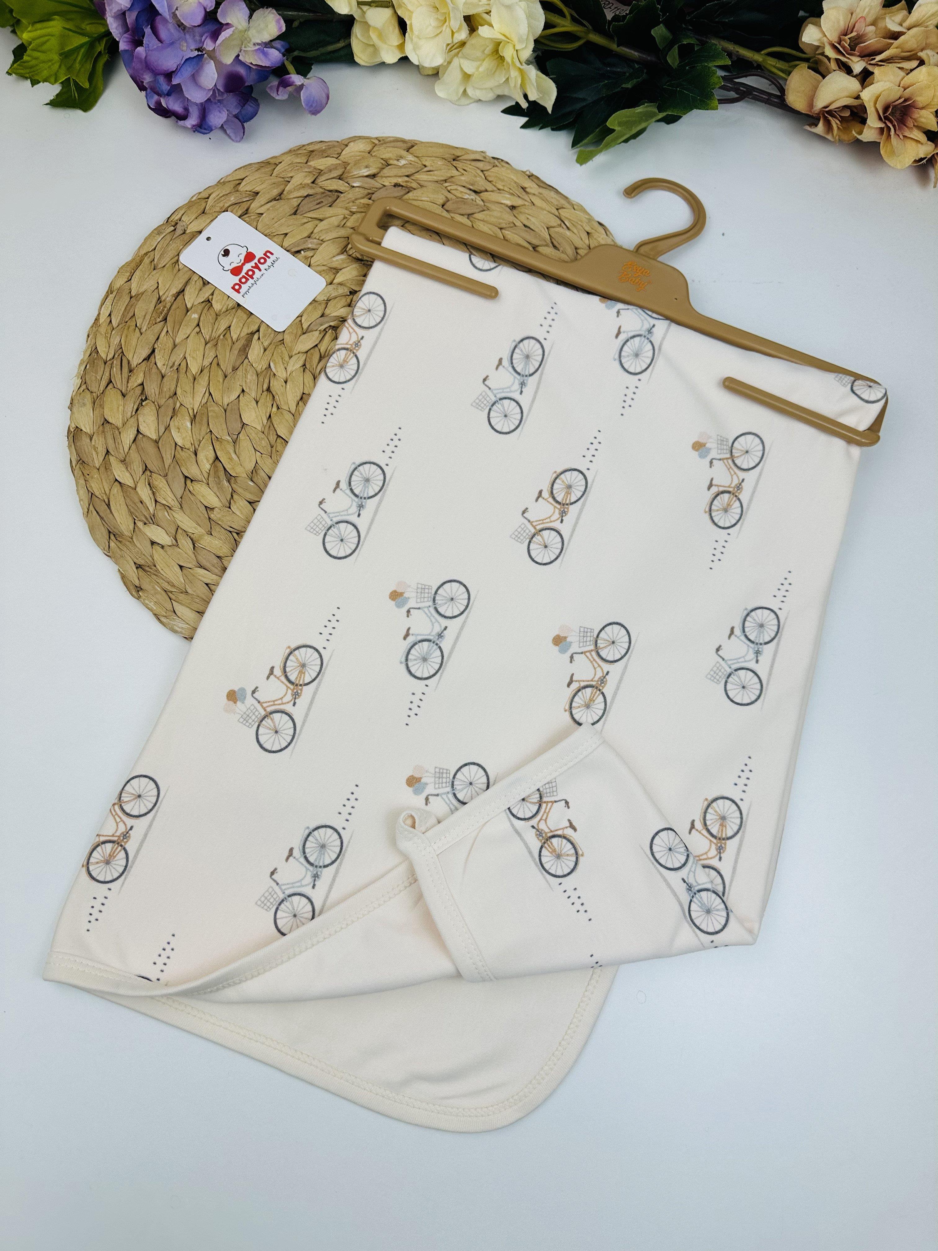 Bisiklet Baskı Çift Kat Organik Penye Bebek Battaniye 90x90 Cm
