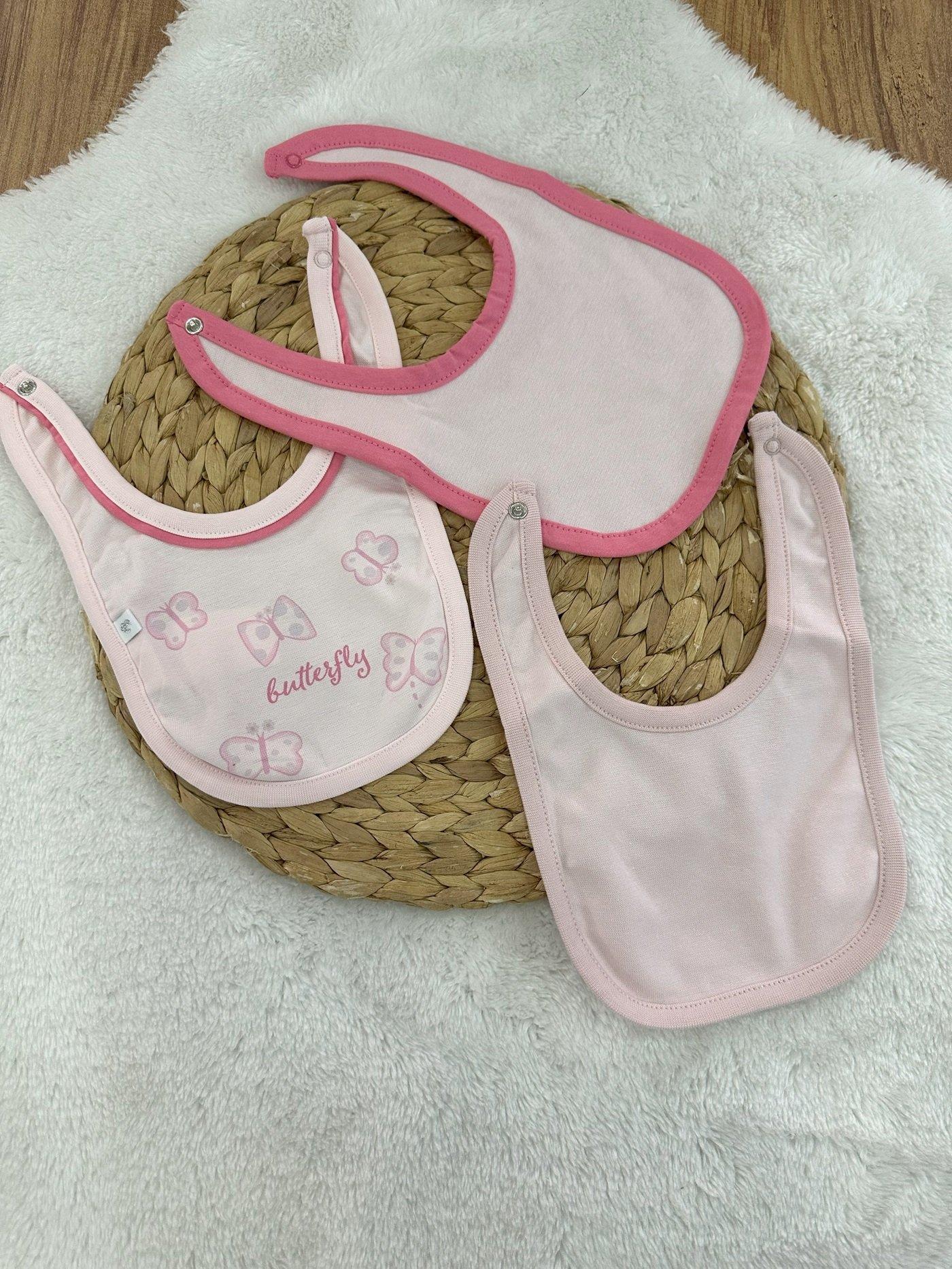 Butterfly Baskılı Kız Bebek 3lü Penye Önlük