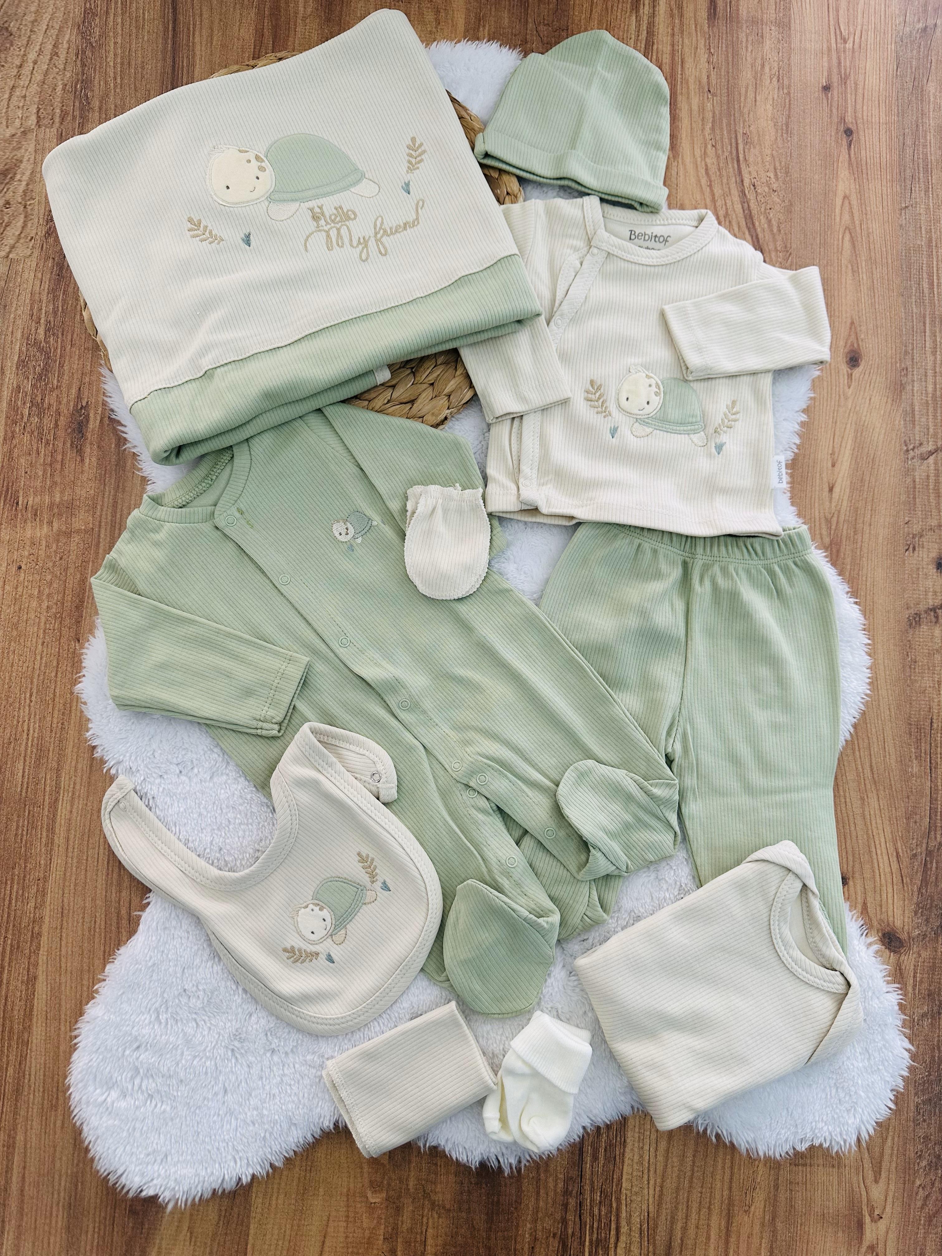 Gülen Kaplumbağa Raporlu Natural Uniseks Yenidoğan Bebek 10lu Zıbın Set Hastane Çıkışı