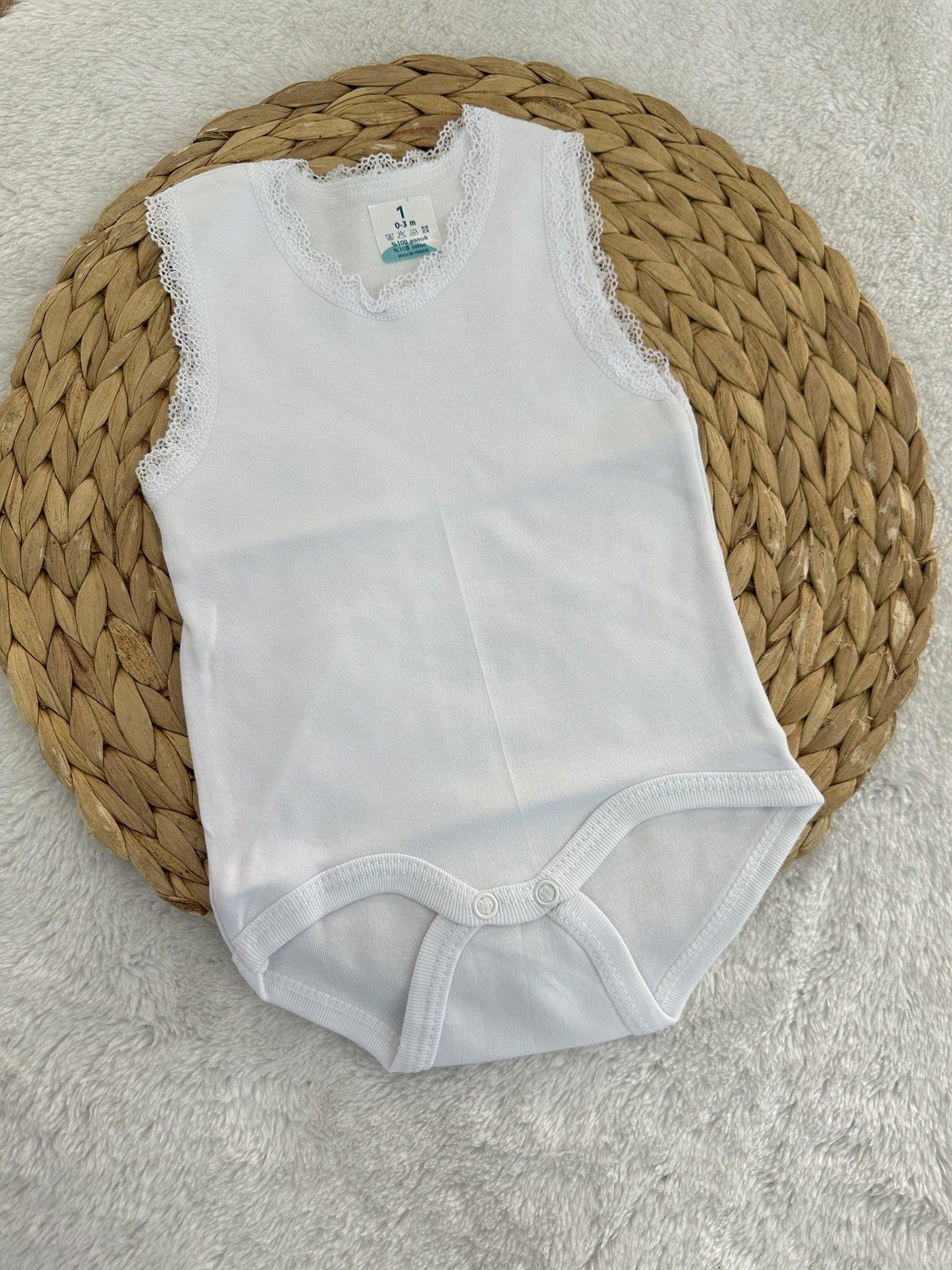 Dantelli Kız Bebek Çıtçıtlı Badi Zıbın (Beyaz) 0-3/3-6/6-9/9-12/12-18/18-24 Ay