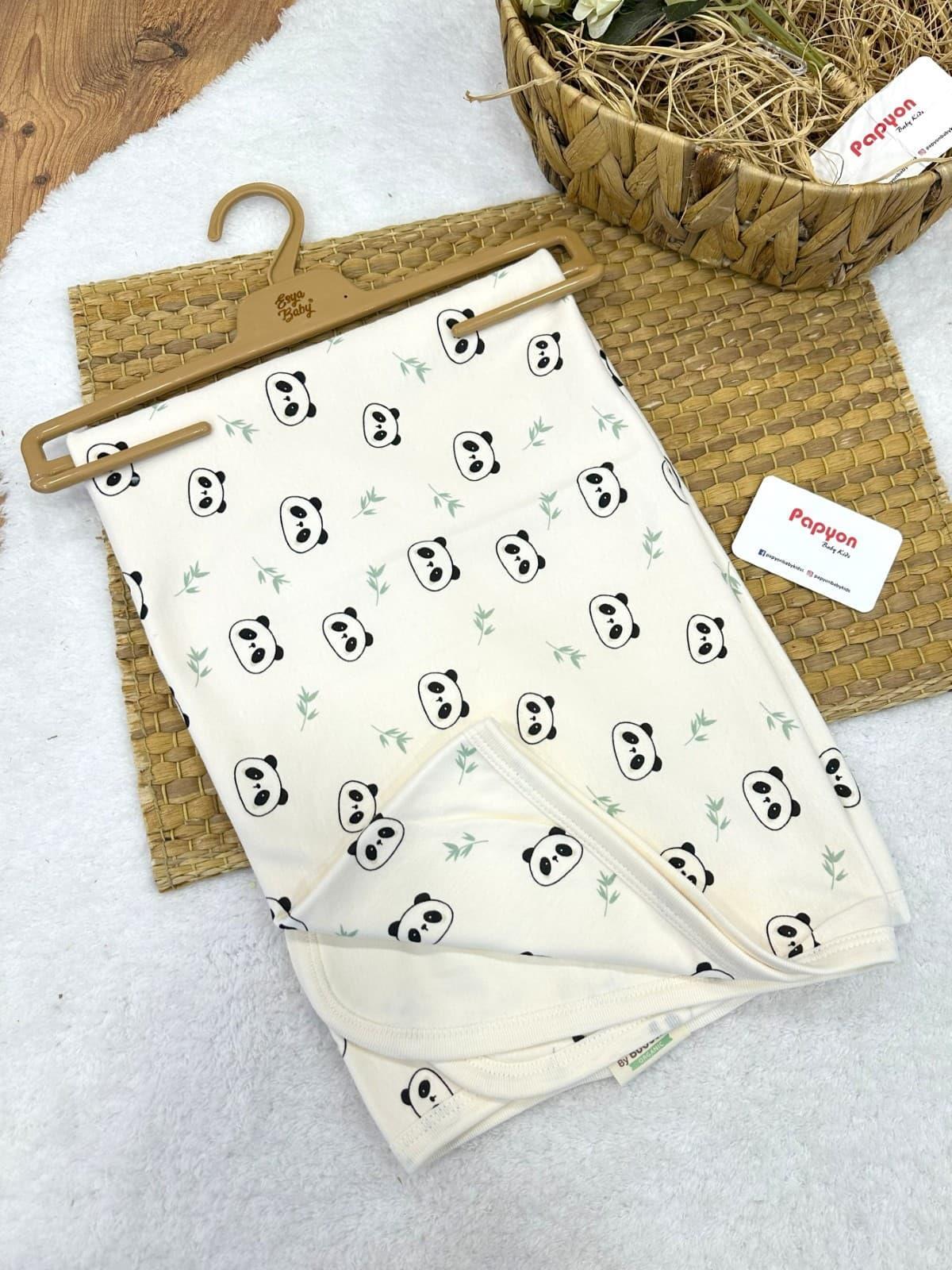 Panda Baskılı Çift Kat Penye Bebek Battaniye 90x90 Cm