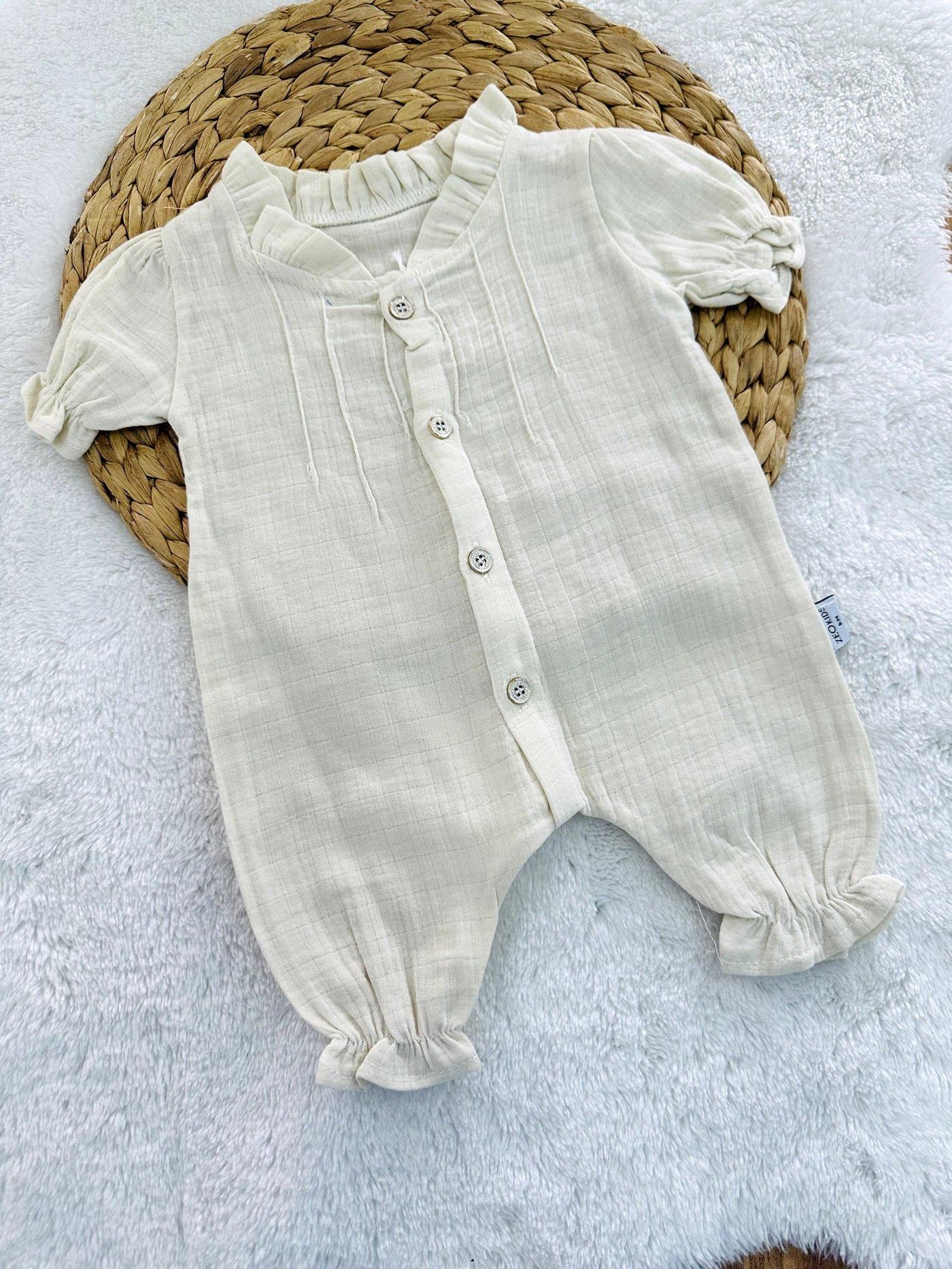 Fırfırlı Çimalı Kız Bebek Organik Yazlık Müslin Tulum 3-6/6-9/9-12/12-18 AY