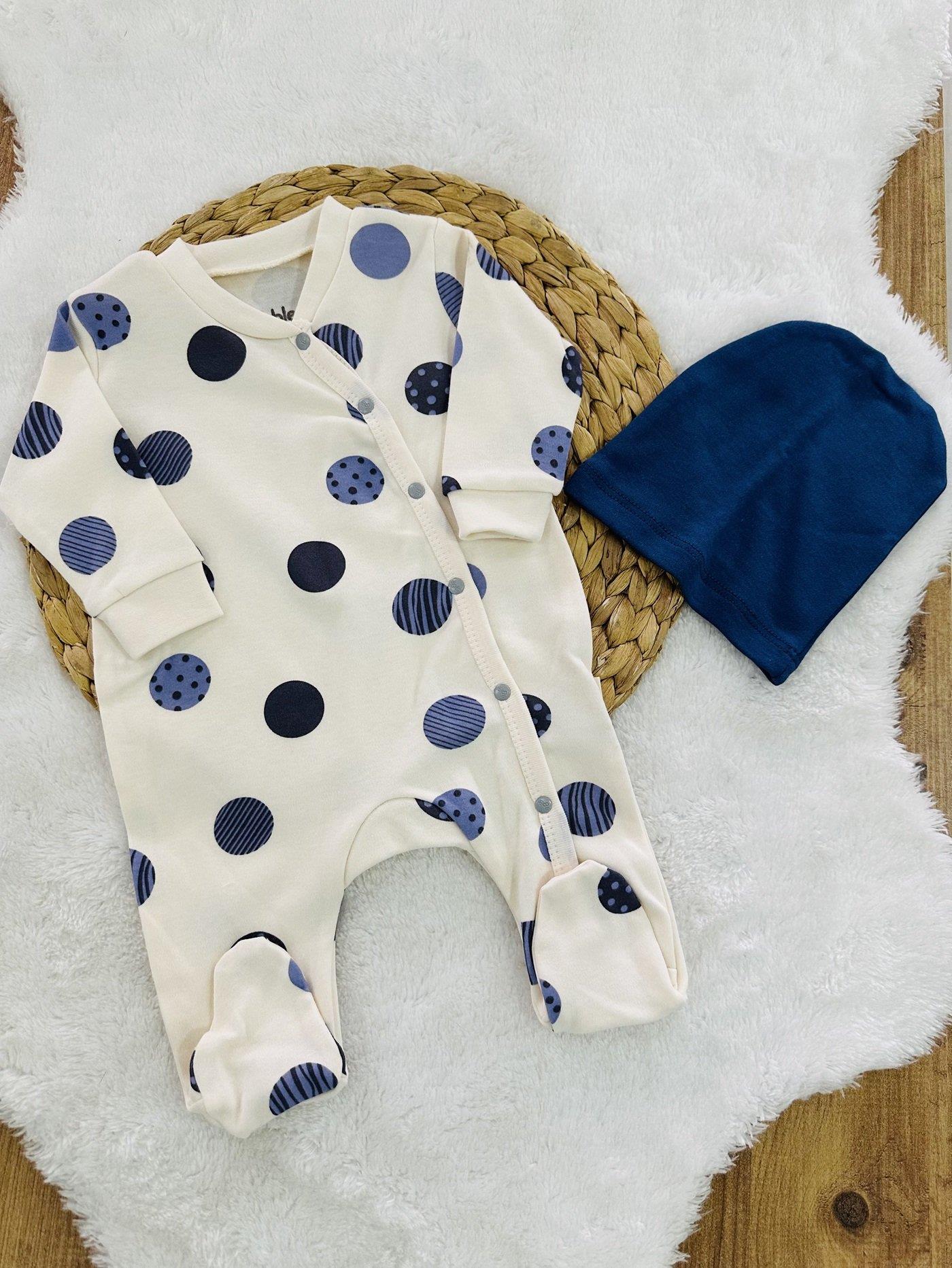 Gezegen Baskılı Organik Erkek Bebek Patikli Tulum Bere Set 0-3/3-6 Ay