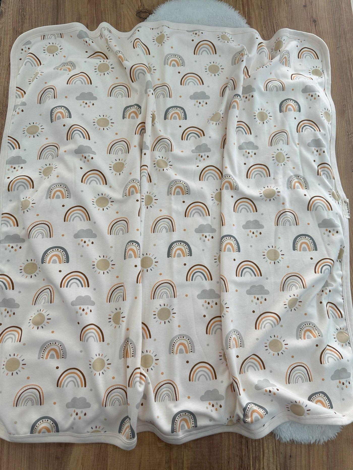 Gökkuşağı Baskılı Çift Kat Organik Penye Bebek Battaniye 90x90 Cm