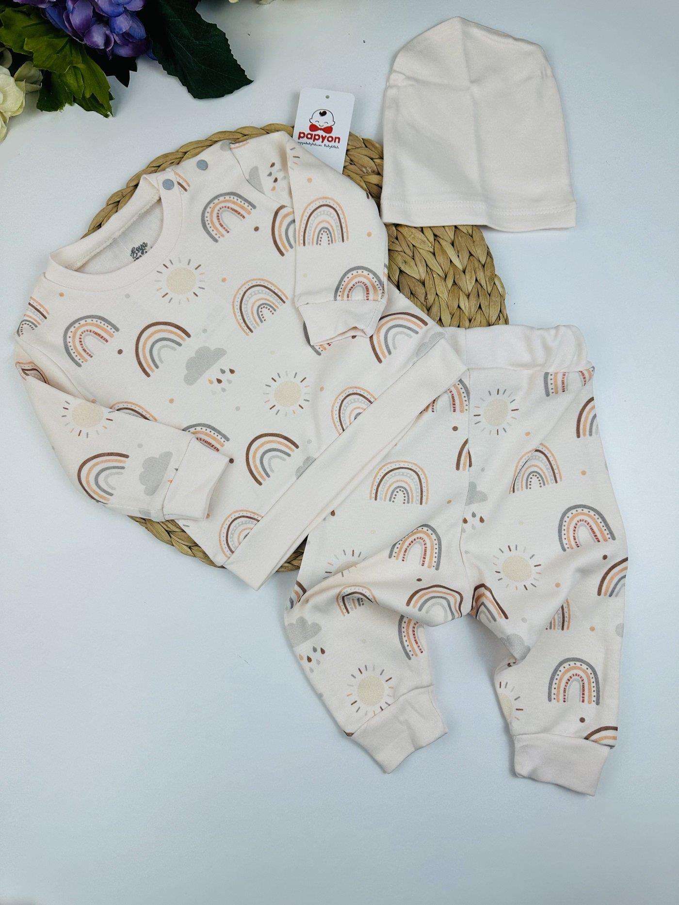 Gökkuşağı Omuz Patlı Unisex Bebek 3lü Takım 3-6/6-9/9-12/12-18 Ay