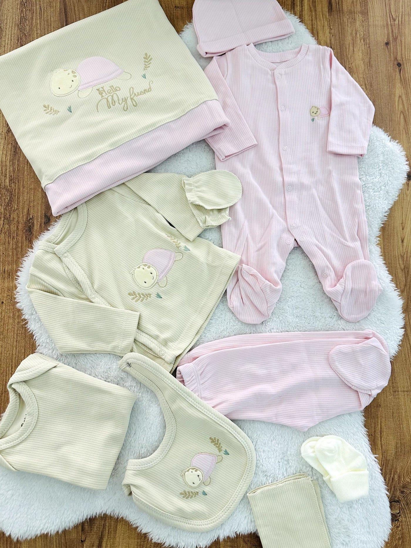 Gülen Kaplumbağa Raporlu Organik Uniseks Yenidoğan Bebek 10lu Zıbın Set Hastane Çıkışı