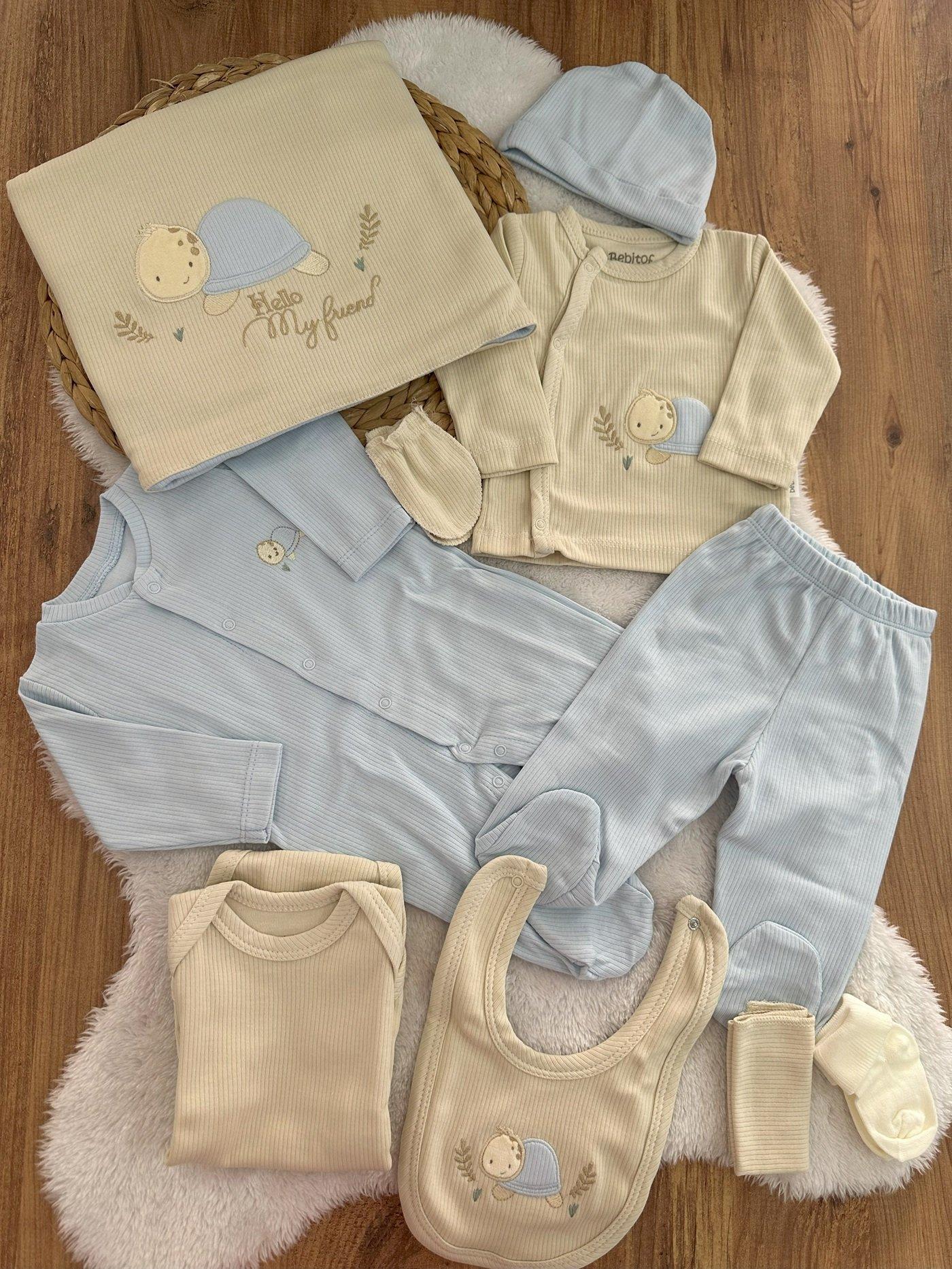 Gülen Kaplumbağa Raporlu Tulumlu Organik Yenidoğan Erkek Bebek 10lu Hastane Çıkışı