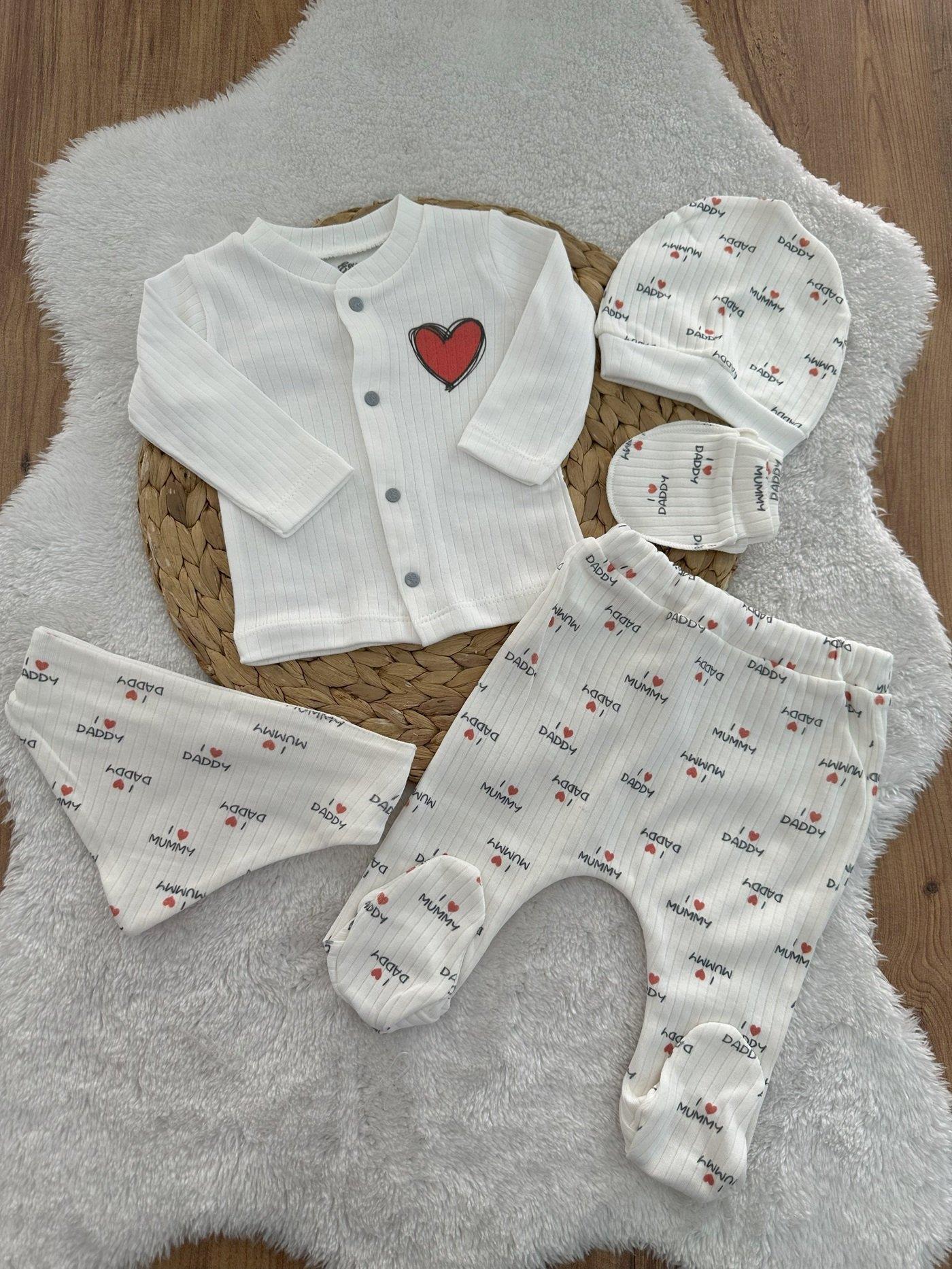 I Love Mummy Daddy Yenidoğan Uniseks Bebek Organik 5li Zıbın Set Hastane Çıkışı