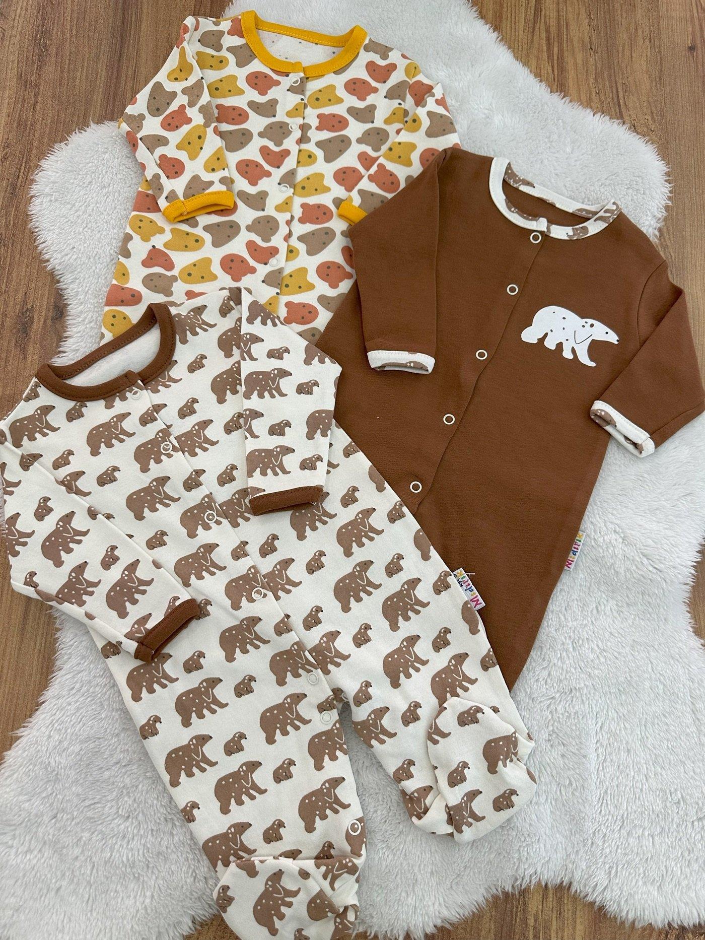 Kahve Ayı Erkek Bebek 3lü Tulum Set 0-3/3-6/6-9 Ay