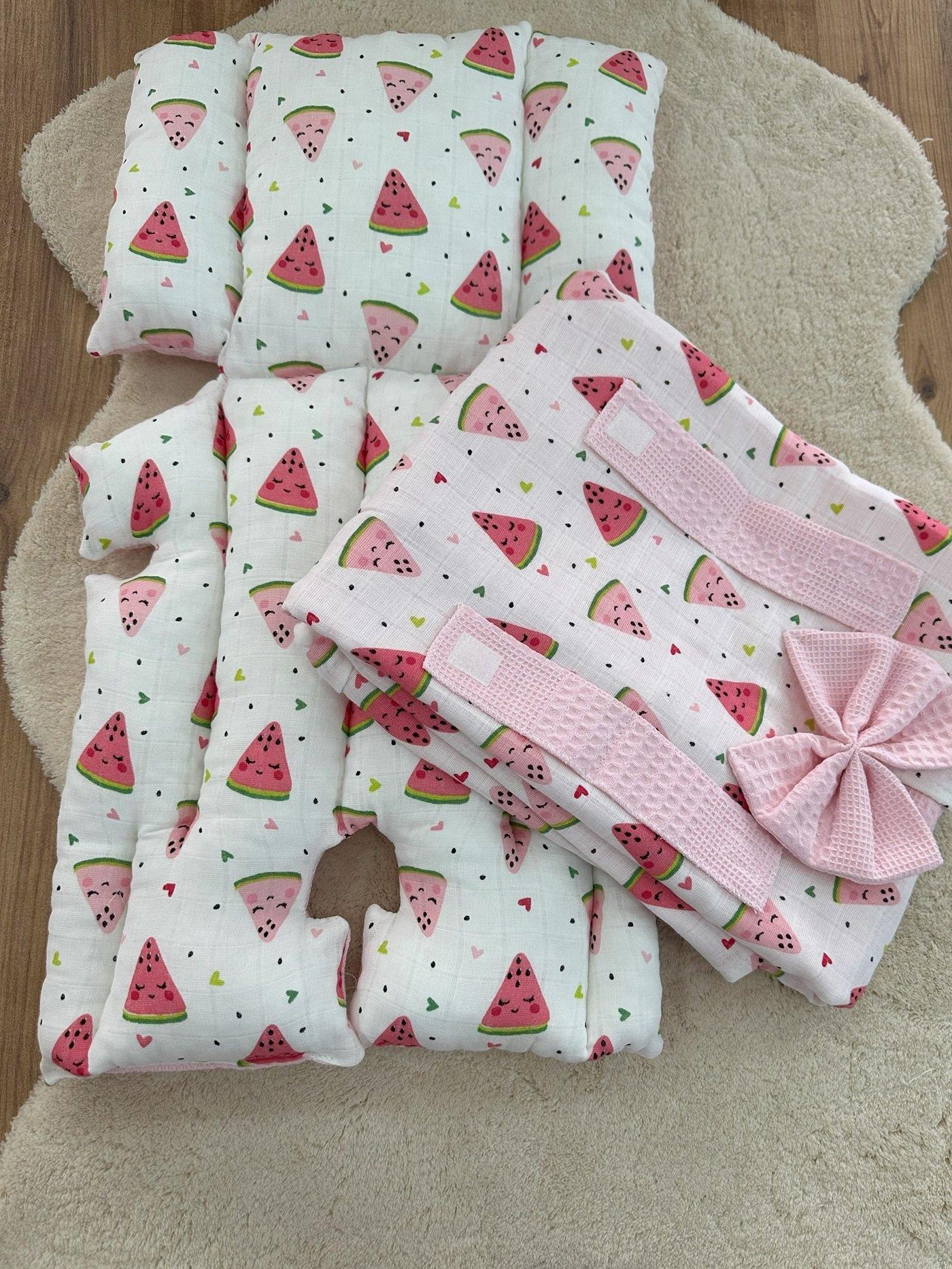 Karpuz Baskılı Müslin Pike Puset Minderi ve Puset Örtüsü Set