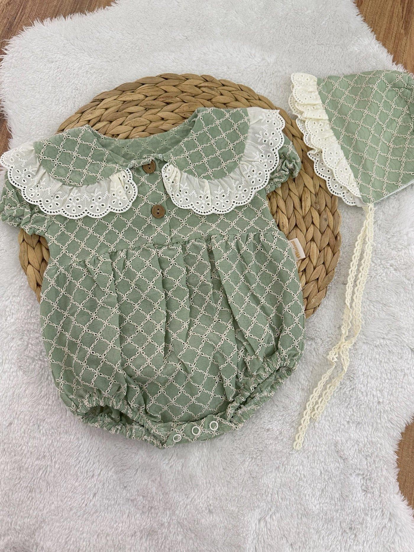 Kortlu Şapkalı Kız Bebek Yazlık Romper Badi 3-6/6-9/9-12 Ay