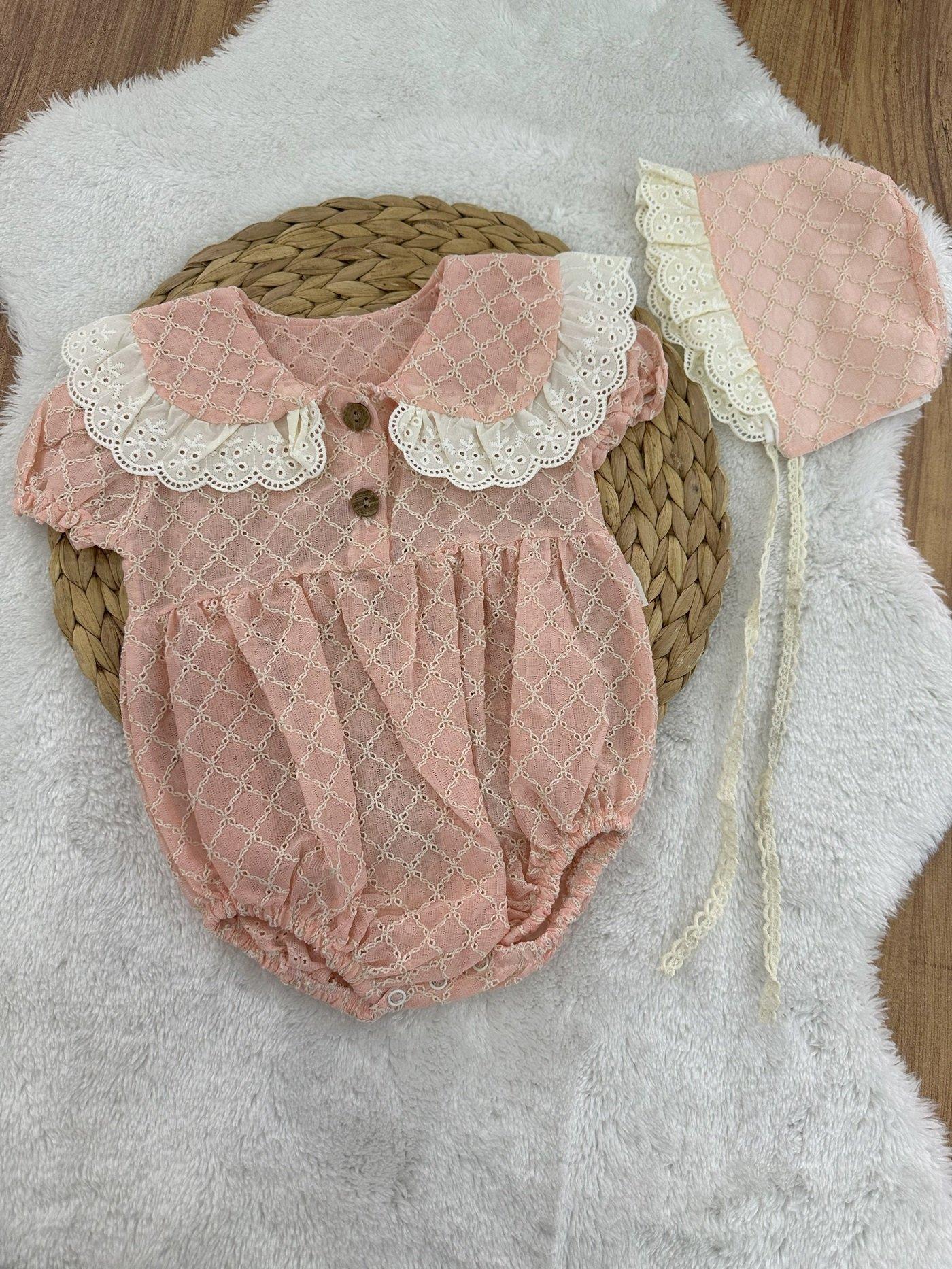 Kortlu Şapkalı Kız Bebek Yazlık Romper Badi 3-6/6-9/9-12 Ay