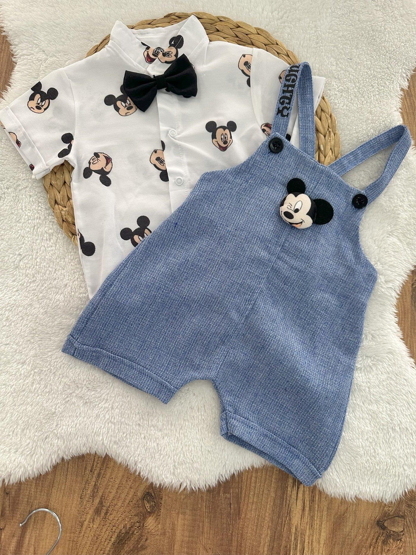 Mickey Mouse Gömlek Salopet Erkek Bebek Takım 6-9/9-12/12-18/18-24 Ay