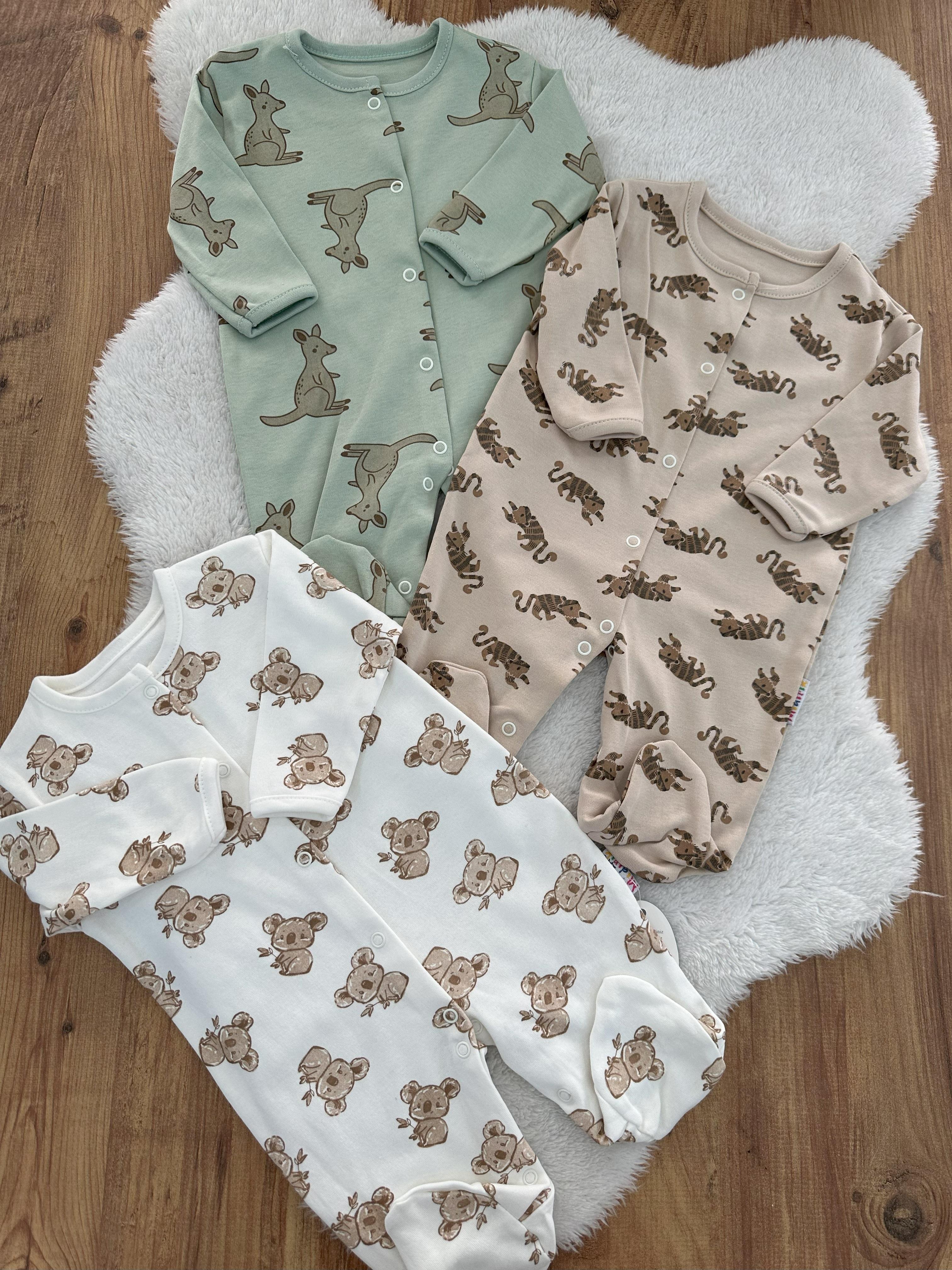 Hayvan Desenli Erkek Bebek 3lü Patikli Tulum Set 0-3/3-6/6-9 Ay
