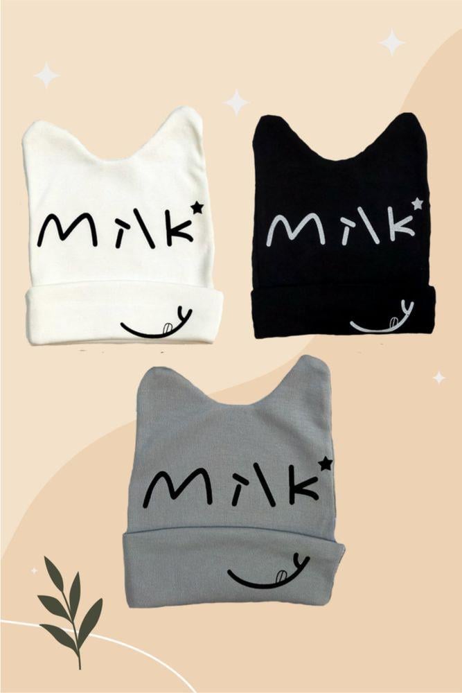 Milk Yazılı 3'lü Penye Bere Seti (28 Cm)