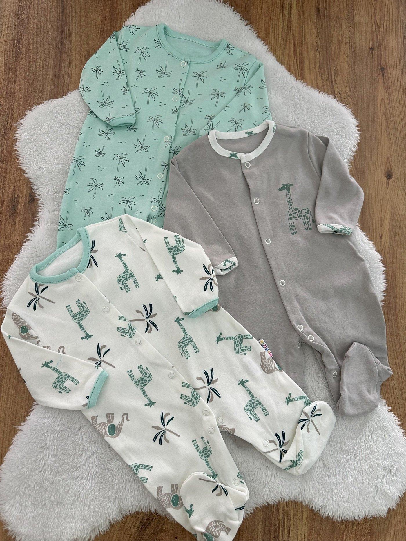 Palmiye Zürafa Baskılı Erkek Bebek Patikli 3lü Tulum Set 0-3/3-6/6-9 Ay