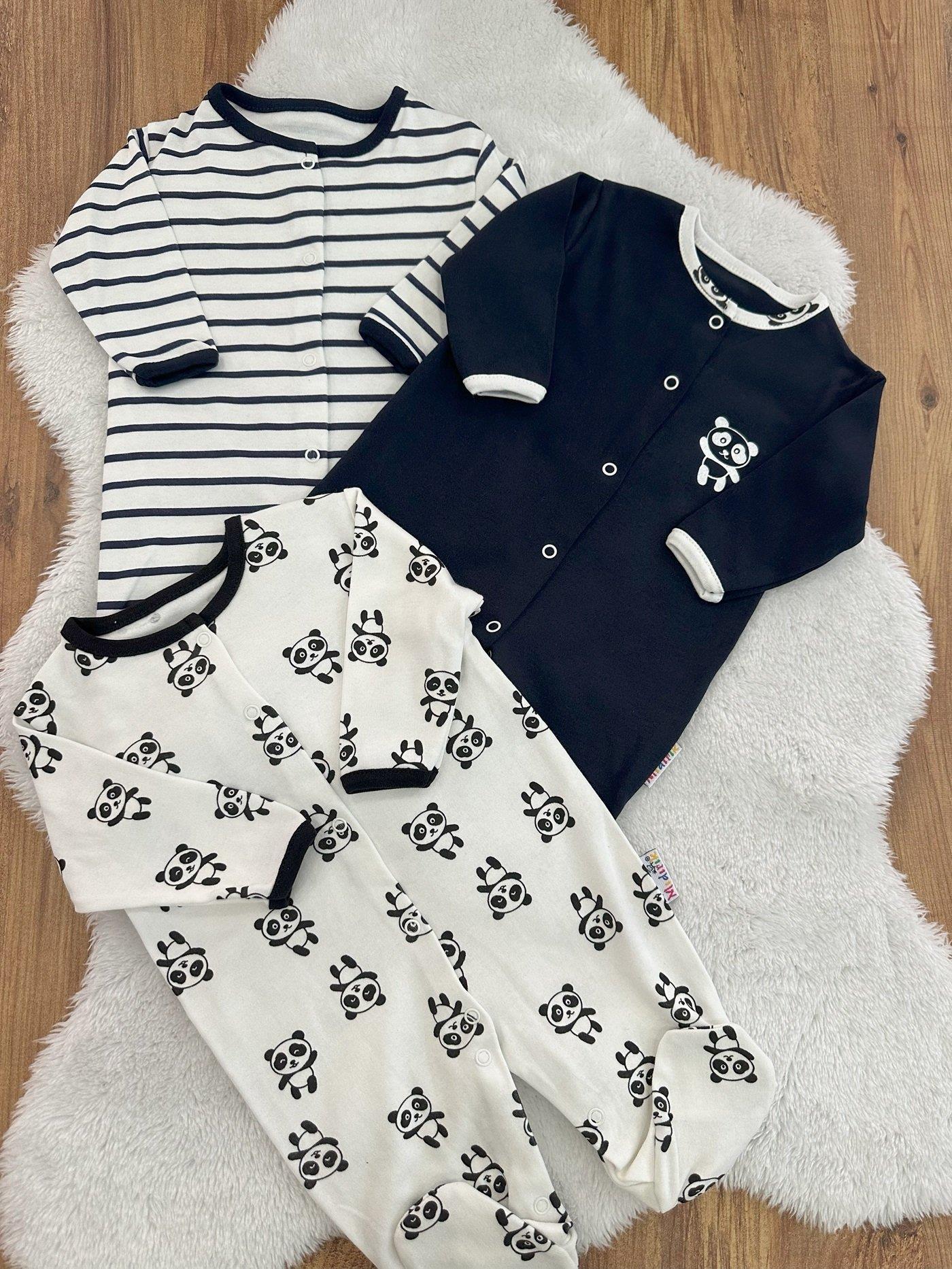 Panda Çizgili Erkek Bebek 3lü Patikli Tulum 0-3/3-6/6-9 Ay