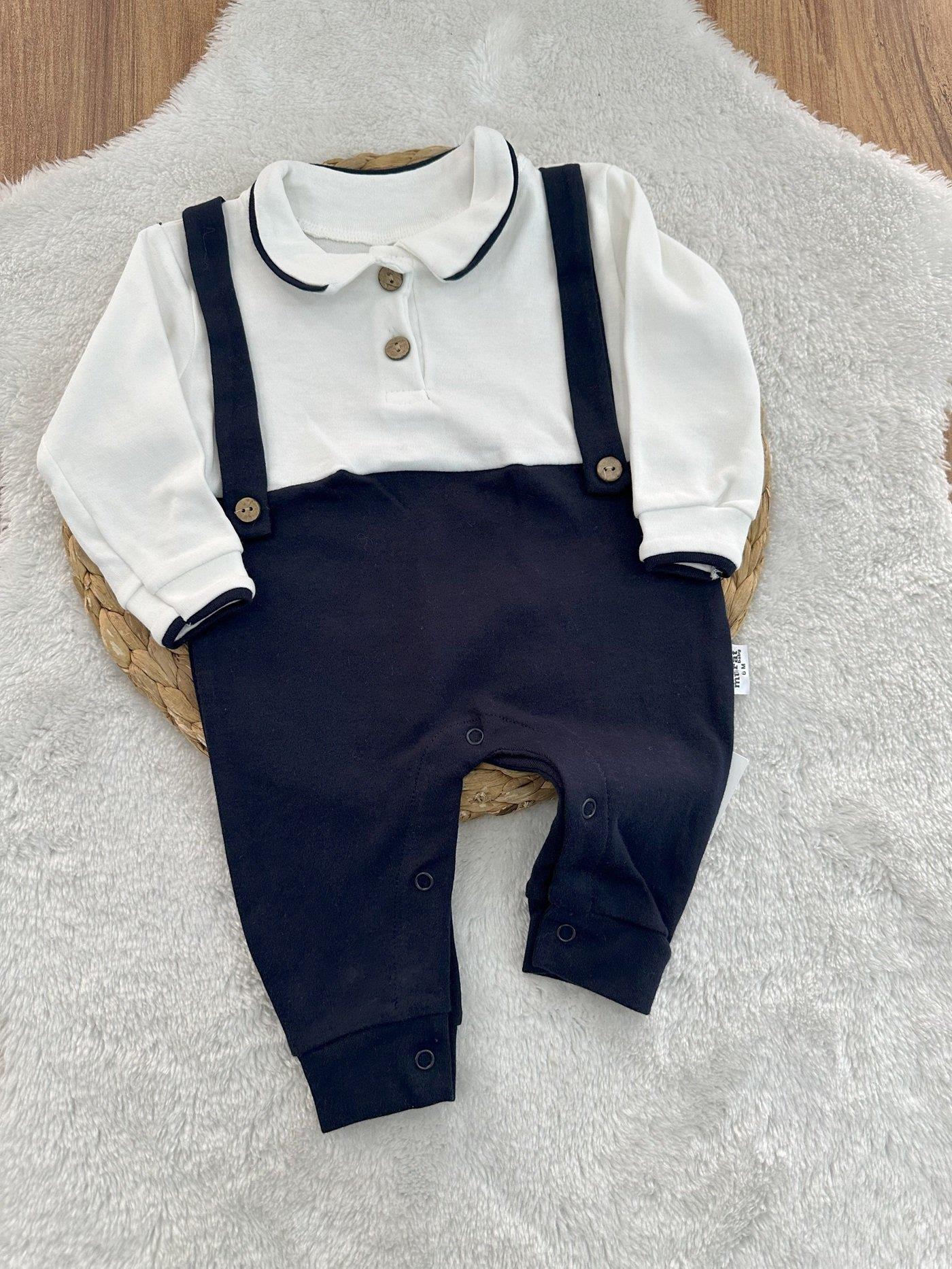 Polo Yaka Pantolon Askılı Erkek Bebek Tulum 3-6/6-9/9-12/12-18 Ay