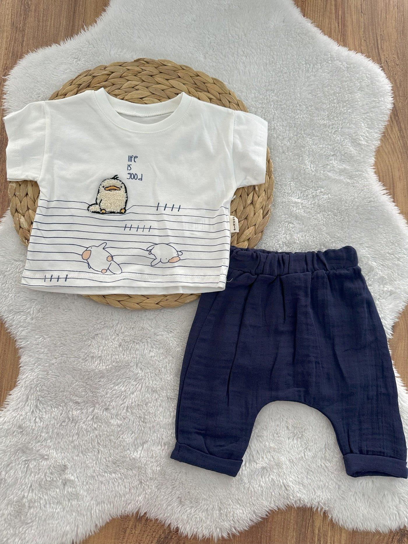 Su Samuru Süzeneli Erkek Bebek Müslin Şortlu Takım 6-12-18 Ay