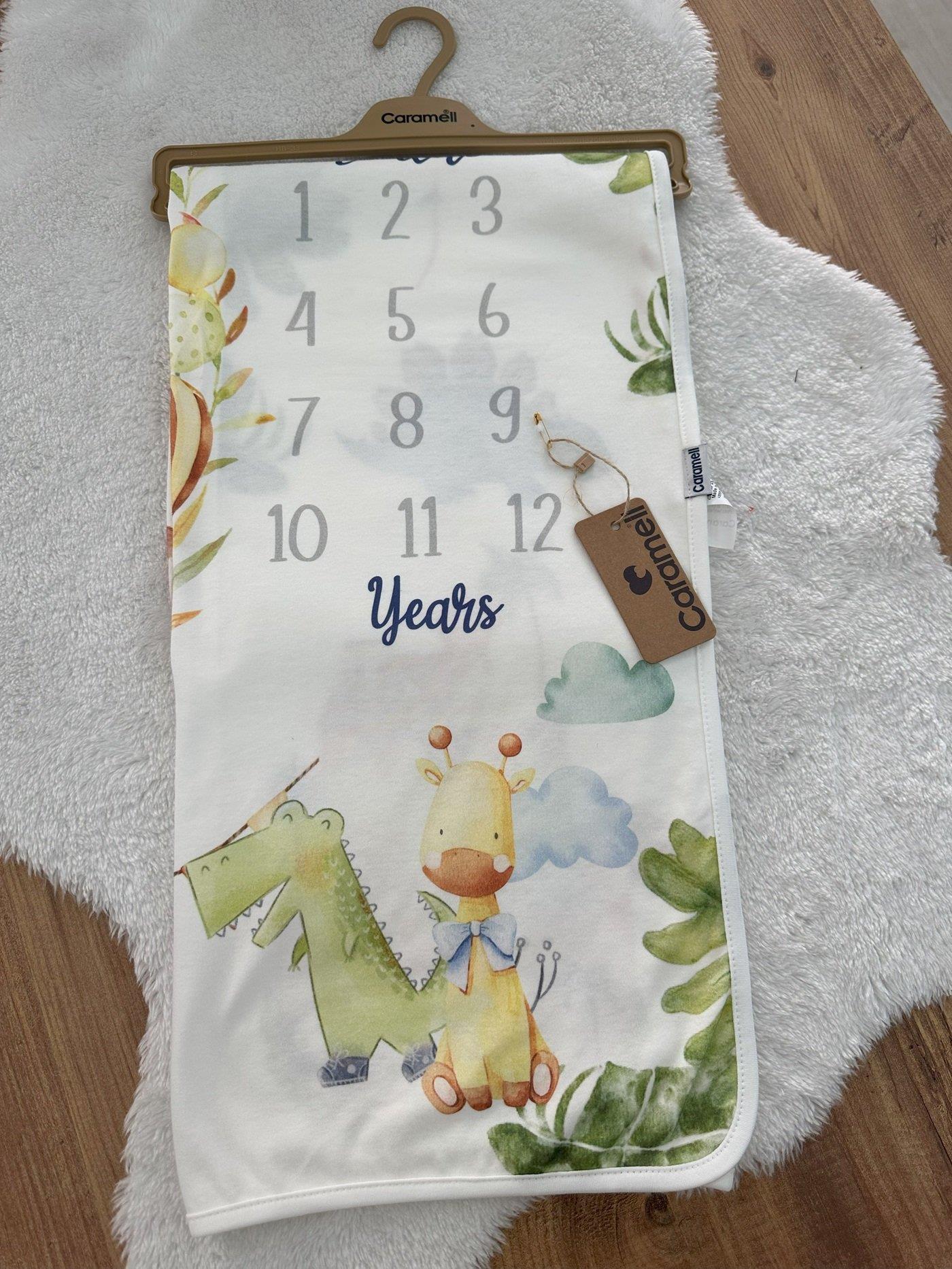Timsah Zürafa Baskılı Bebek Anı Battaniyesi 90x90 Cm