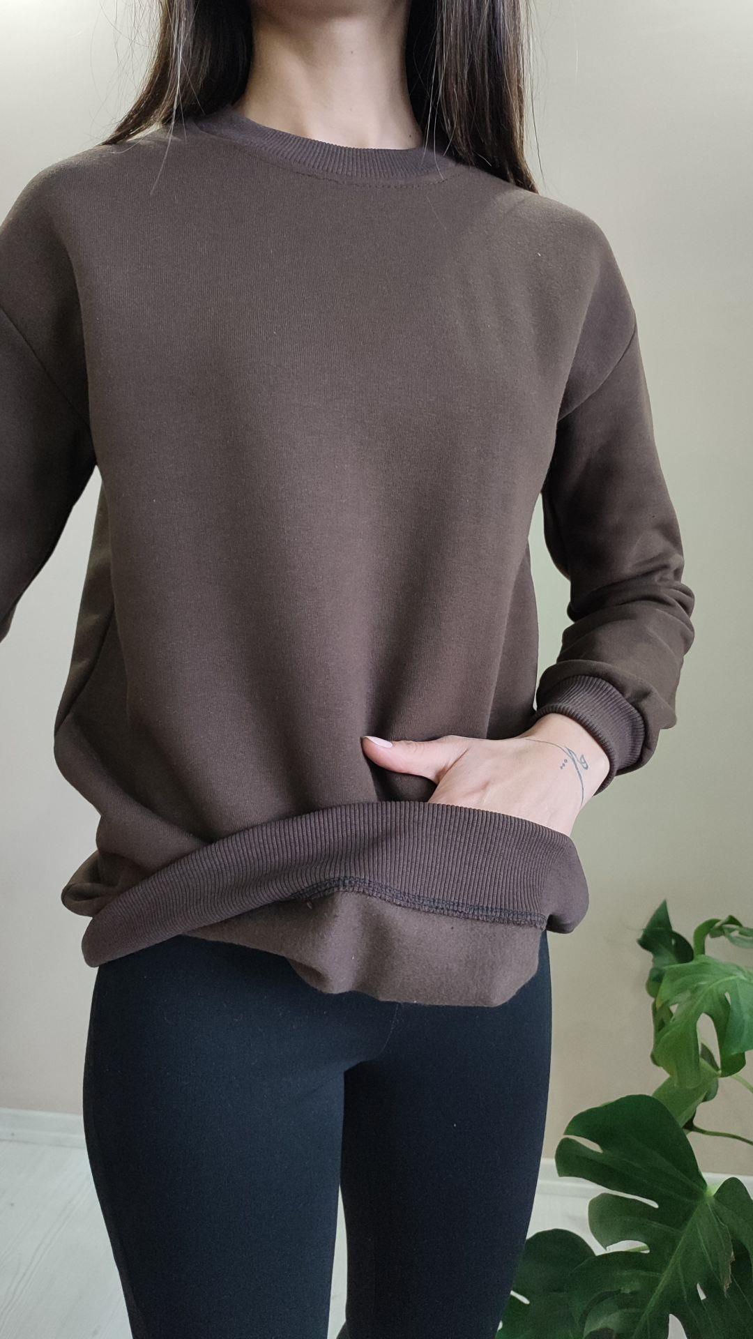 Acı kahve üç iplik şardonlu basic sweat