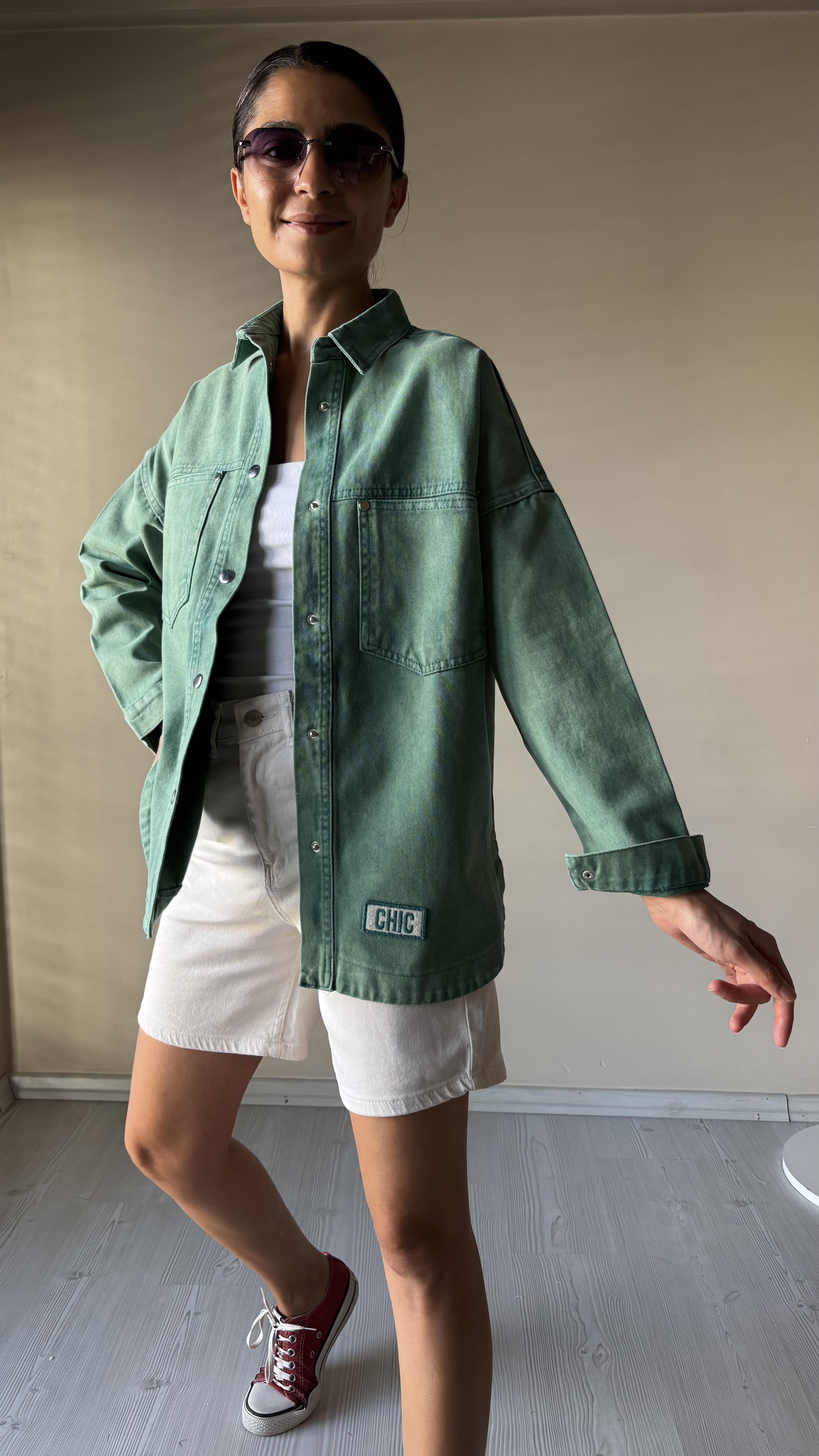 Armalı Yeşil Jean Ceket