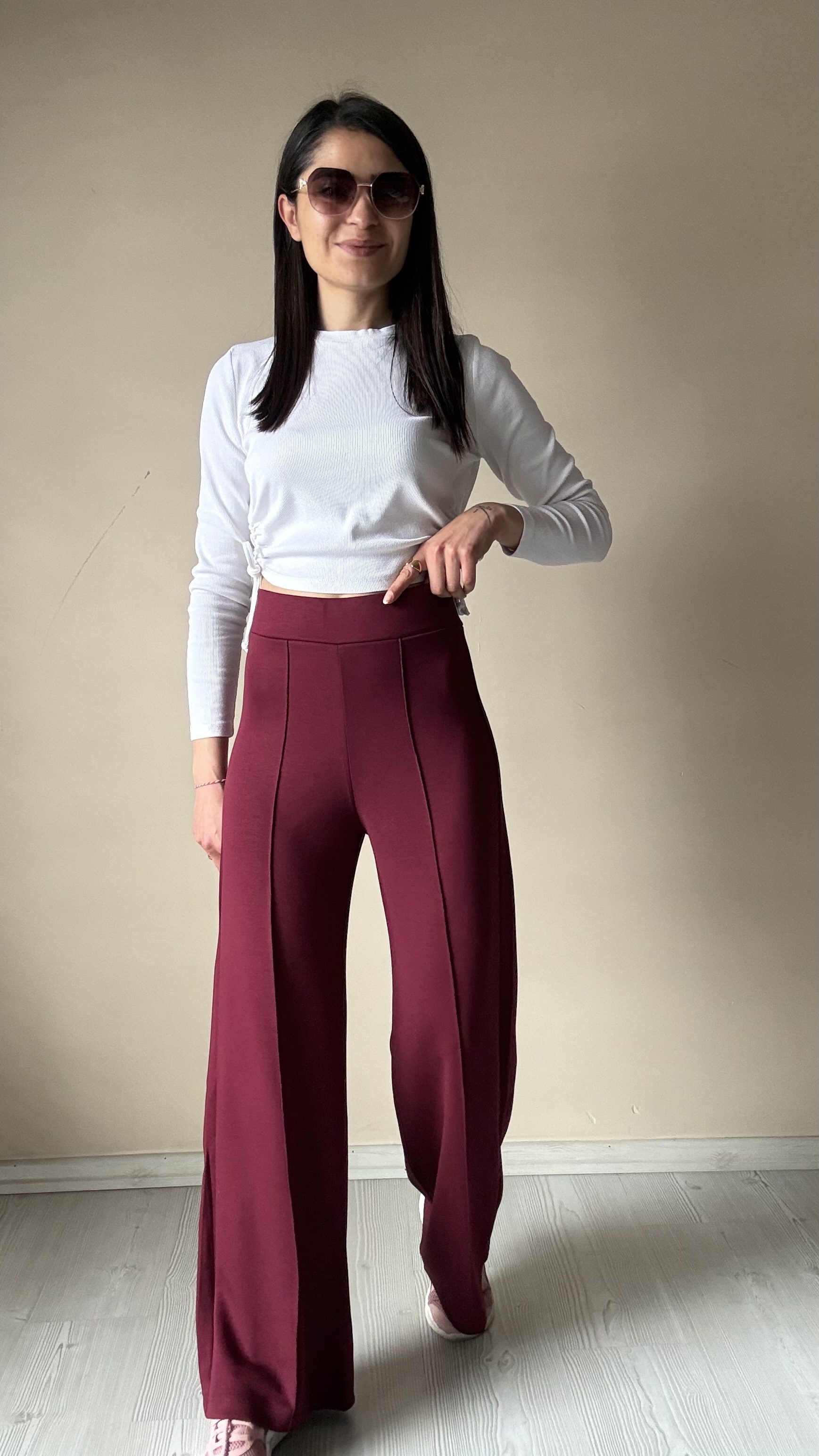 Bordo Modal Çimalı Pantolon 