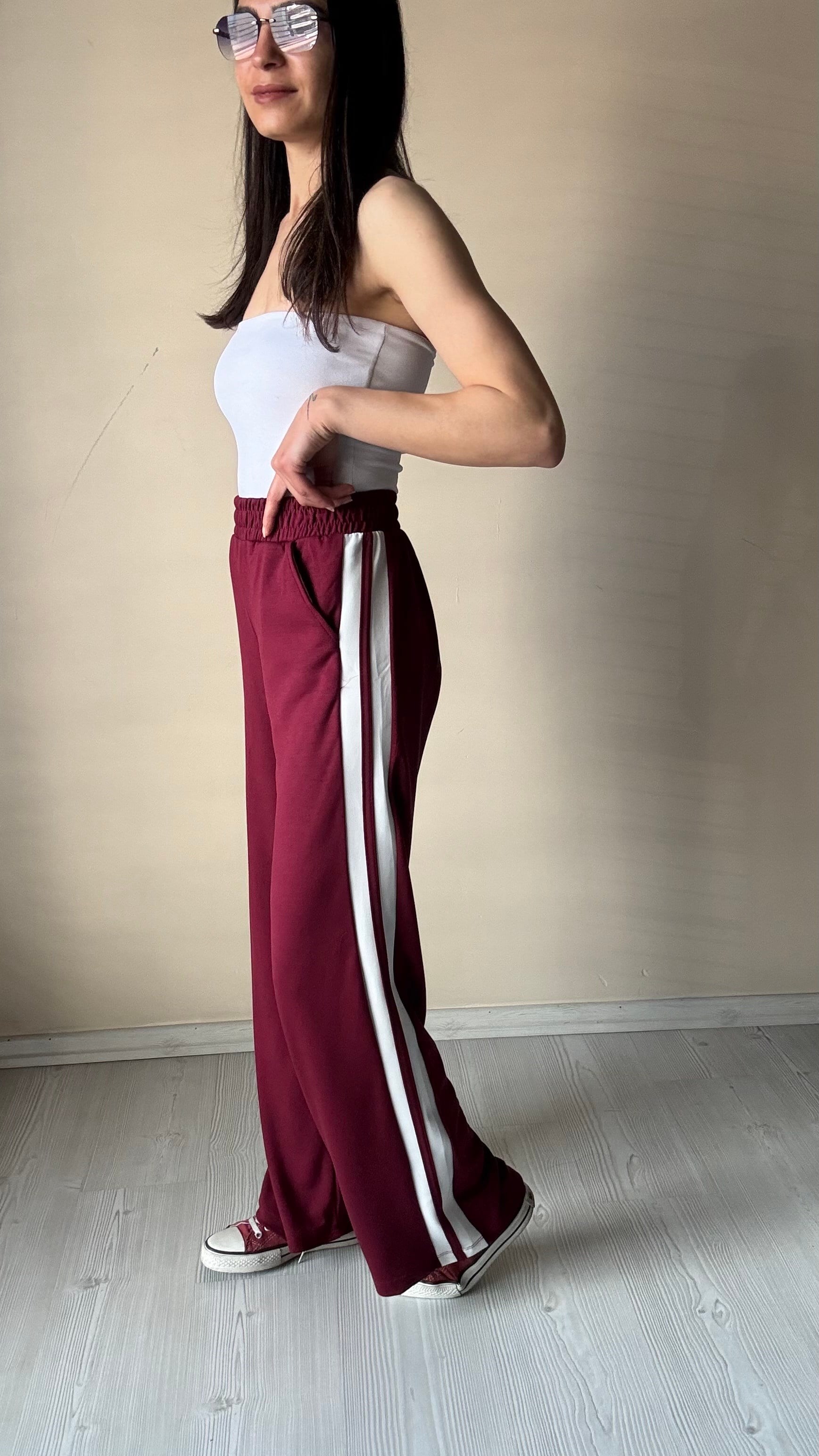 Bordo Yan Biyeli Modal Pantolon 
