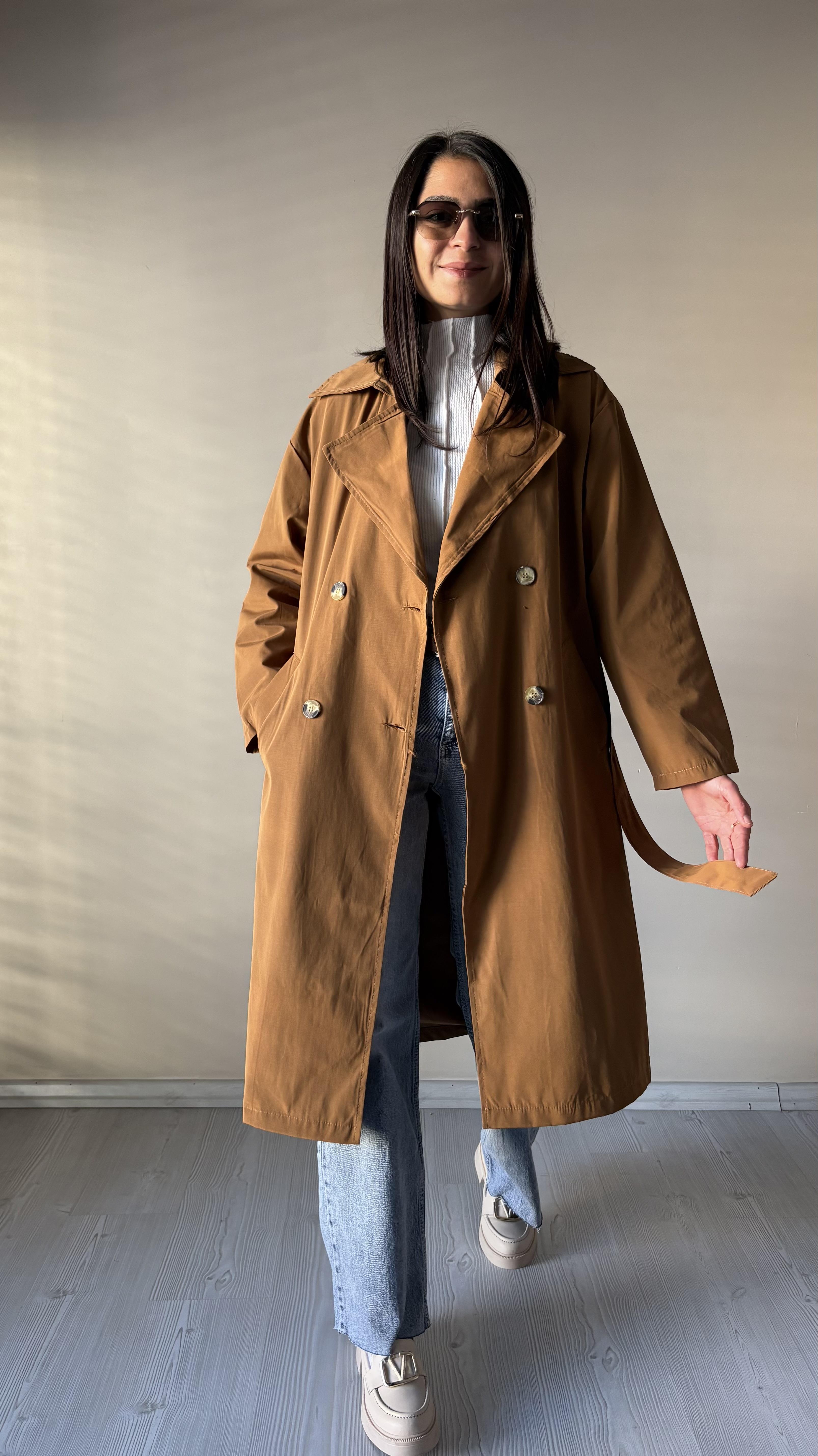 Camel Astarlı  kuşaklı Trenç